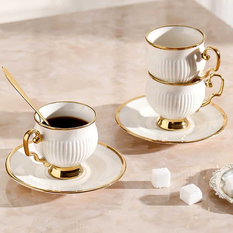 White gold ceramic coffee mug and tray set, 18-piece set of 3.5 oz small coffee cups, coffee mug sets, teacup and sets, adult tea set sets, tea party sets suitable for cappuccino, latte, mocha - Image 5
