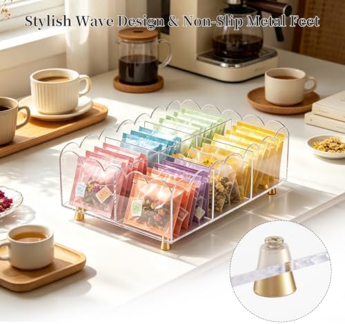 Acrylic Scalloped Edge Tea Bag Organizer Box for Countertop Pantry Coffee - Image 4