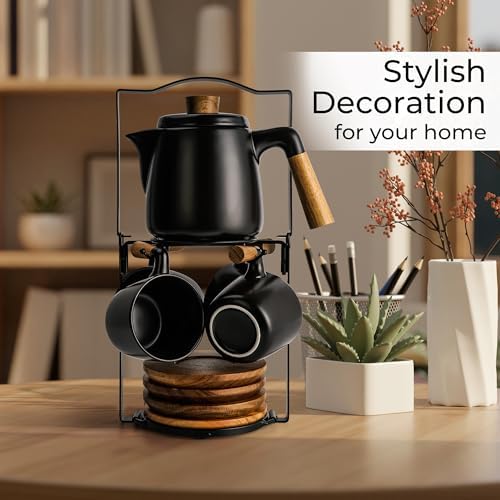 MIAMIO - Teapot Set with 4 Cups & Rack (34/10 oz) with Infuser (Black) - Image 4
