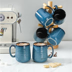 HASENSE Porcelain Coffee Mugs Set of 6, 15 Ounce Large Ceramic Coffee Cups Set with Handle for Latte, Tea, Cocoa and Hot Chocolate, Blue Coffee Mugs for Men and Women, Microwave Safe - Image 4