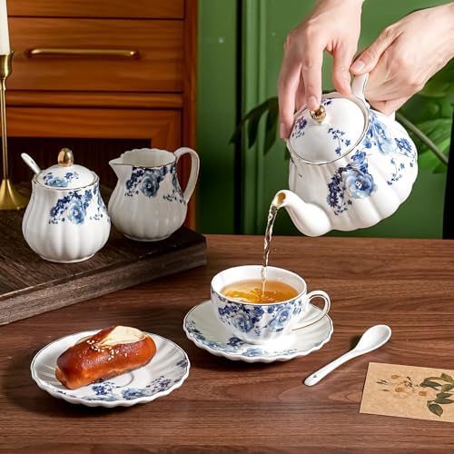 Floral Ceramic Teapot，small tea pot for tea party，tea pot with infusers for loose tea (Blue Flowers) - Image 3