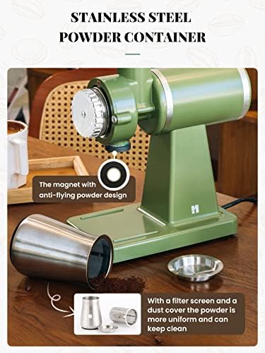 Huanyu 60mm Flat Burr Coffee Grinder, Retro Cream Green for Home Cafe - Image 4