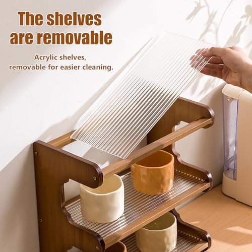 Wooden Mug Display Holder, Bamboo Wood Coffee Mug Organizer Countertop, Counter Shelf for Tea Coffee Bar Accessories, Matcha Stand, Kitchen Condiment Storage Rack,3tier,13.78IN - Image 4