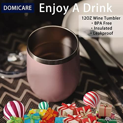 DOMICARE Stainless Steel Wine Tumbler Bulk with Lid, Personalized Insulated Tumblers Set, 12oz Travel Coffee Cups Pack of 16, Pink - Image 5