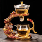 Glass Teapot Set with Infuser Semi Automatic Dragon Tea Set (Red golden teapot) by zurucily