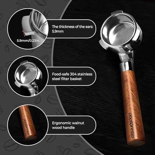 54mm Bottomless Portafilter with Walnut Wood Handle & Filter Basket, Compatible with 54mm Breville Barista Series, Professional Espresso Accessory for Baristas - Image 2