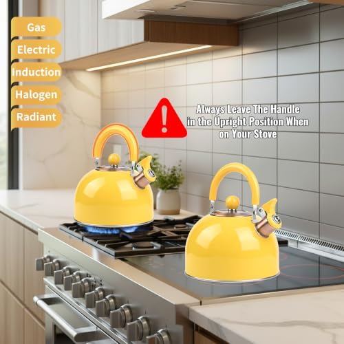 V&L 2.6 Qt Yellow Whistling Tea Kettle for Stovetop - Image 5