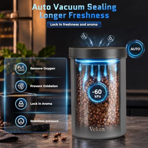 Veken Electric Vacuum Coffee Canister with Window, Auto-Seal Container,19OZ - Image 2
