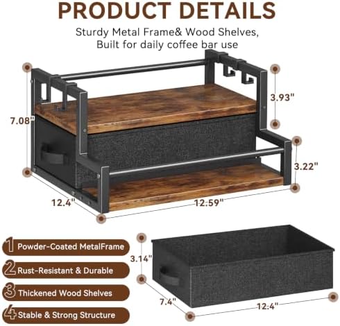 Coffee Syrup Organizer Rack with Drawer, 2 Tier Coffee Bar Organizer - Image 3