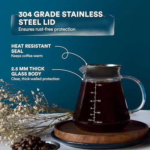 Ovalware Glass Range Coffee Server For Pour Over Coffee & Tea - 600ml and 800ml Microwave Safe & Heatproof 2.5mm Thick Glass Body - Image 7