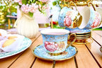 20 Pieces Porcelain Tea Set With Metal Holder, European Ceramic tea set for adults,Flower Tea Set,Tea Set For Women With Flower Painting - Image 5