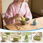 4 Piece Matcha Japanese Ceremony Set, Resin Matcha Whisk, Bamboo Spoon, Bamboo Scoop, Whisk Stand, Perfect Set for Preparing, Yellow - Gradient Blue - Image 5