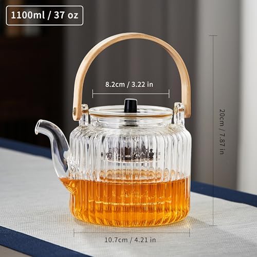 Glass Teapot with 2 Infusers 1100ml/37.2 fl oz, Heat-Resistant Borosilicate Glass Tea Pot with Infuser for Loose Leaf Tea, Stovetop Safe - Image 4