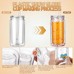 Willinglong 10 Pack 16 oz Snow Globe Cups Wall Double Acrylic Lid Straw - Image 5