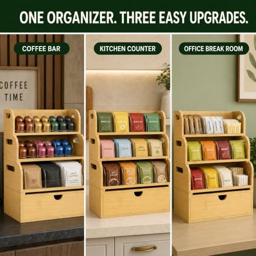 Bamboo Tea Bag Organizer, 4 Tier with Drawer - Image 7