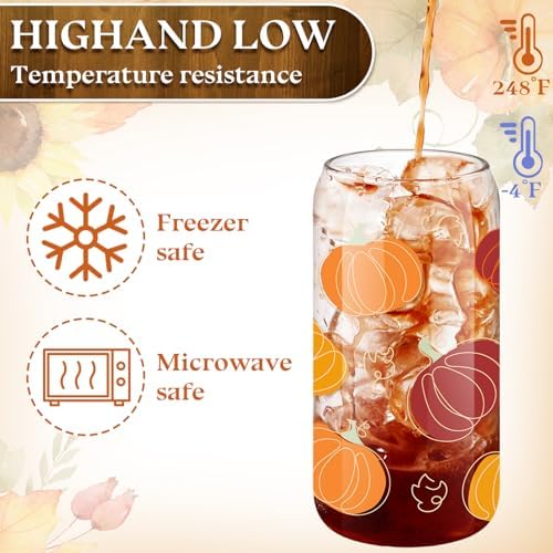 Umigy 8 Pcs 16oz Fall Thanksgiving Ice Coffee Cup with Lids & Glass Straw - Image 6