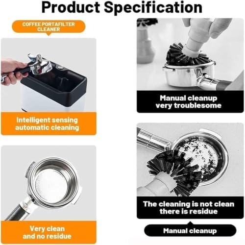 Electric Automatic Portafilter Cleaner, Espresso Coffee Puck Knock Box with Scrapers and Brush Head, Portable Coffee Ground Cleaning Tool for Home Cafe Coffee Bar Use(Black) - Image 3