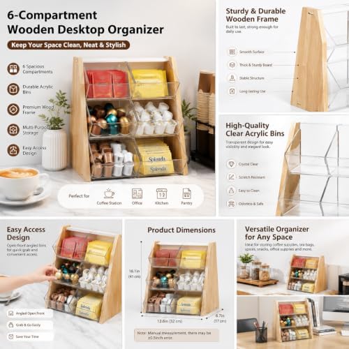 Countertop Storage Stand, Clear 6-Bin Holder for Pantry and Office Supplies - Image 4