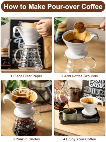Gomakren Serving Bowls with Handles, Serving Dishes, Porcelain Salad Bowls & Ceramic Pour Over Coffee Dripper, Single-Hole Cone Brewer, White - Image 5