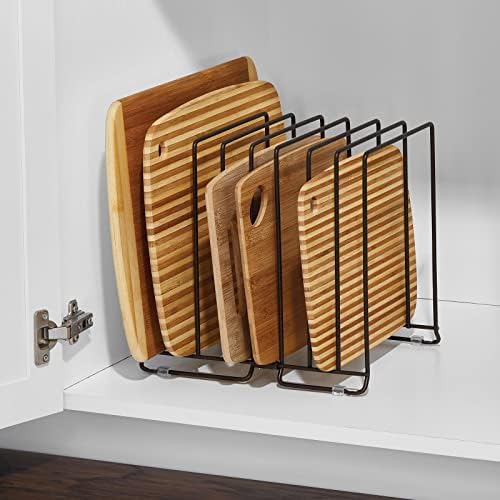 mDesign Large Metal Wire Organizer Rack for Kitchen Cabinet, Pantry, Shelves - Holder with 8 Slots for Baking Sheets, Skillets, Frying Pans, Pots, Lids, Cutting Boards, and Appliances - Bronze - Image 2