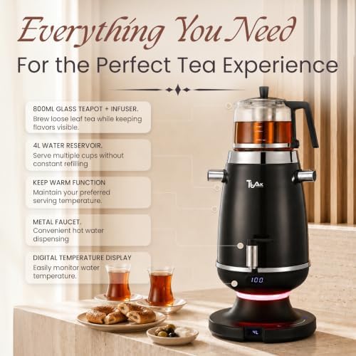 Electric Samovar with 4L Water Tank & 800mL Teapot for Home & Office, Black - Image 2