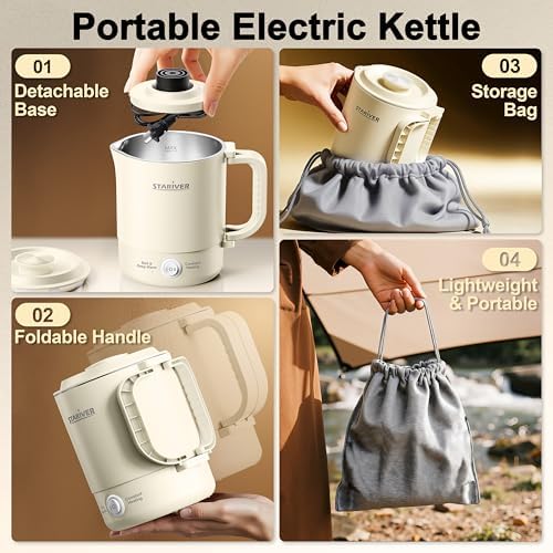 Stariver 0.6L Portable Electric Kettle, Stainless Steel Travel Kettle - Image 4