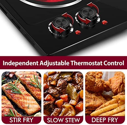 CUSIMAX Double Burner, 1800W Ceramic Electric Hot Plate for Cooking, Black - Image 4