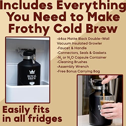 The Original Royal Brew Nitro Cold Brew Coffee Maker - Gift for Coffee Lovers - Quality Nitro Coffee at Home - 64 oz Home Keg, Nitrogen Gas System Dispenser Kit - Image 5