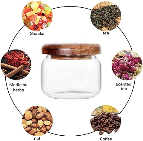 SAIOOL Kitchen Canisters Set of 6-8.5oz Glass Spice Jars With Acacia Airtight Lid and Labels Round Spice Bottles for kitchen Seasoning Baby Food Kids Snacks Meal Prep Containers Candle - Image 4