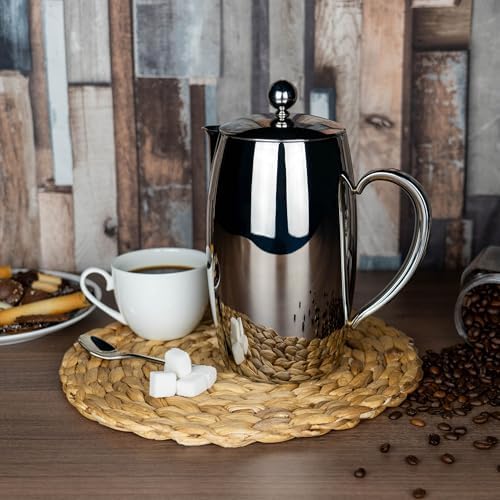 BPC-08DW Bellux Thermal Wall Collection Premium 6-Cup (700ml) Cafetière, Hollow Handles, Drip-Free Spout, 18/10 Stainless Steel, Mirror Polished Finish, Silver - Image 3