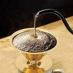 Pour Over Gold Coffee Filter, Stainless Steel Gold Pour Over Coffee Dripper Filter with Cup Stand and Handle, Paperless Reusable Stainless Steel Cone Coffee Maker - Image 2