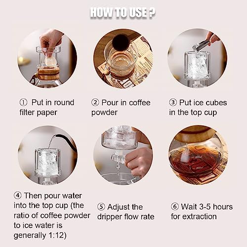 Cold Brew Coffee Maker Glass Ice Drip Coffee Pot with Adjustable Dripper, 400ml/13.5oz Iced Coffee Cold Brew Drip Tower for Tea and Coffee Extraction - Image 5