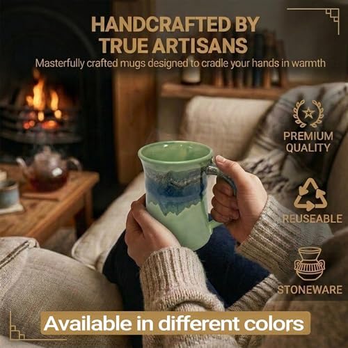 Clay in Motion Handmade Ceramic Mug 24 oz, Large Coffee Mug, Hand Painted Stoneware, Dishwasher Microwave & Oven Safe, Lead-Free, Made in USA Since 1981 (Misty Green) - Image 3