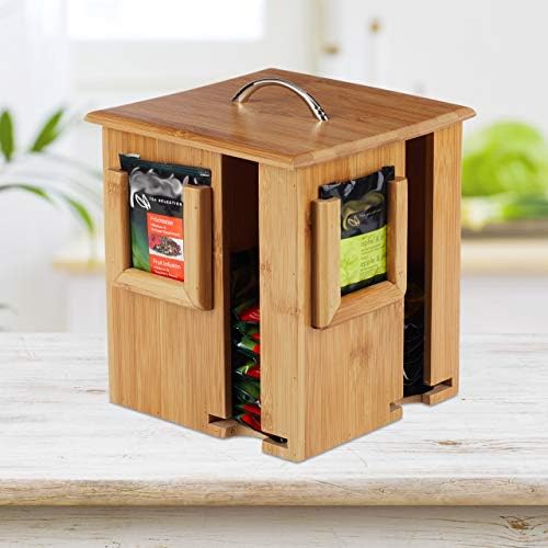 Relaxdays Tea Box, Rotating Tea Box with Removable Lid, 4 Compartments for Approx. 160 Tea Bags, HBT 20.5 x 18 x 18 cm, Natural - Image 2