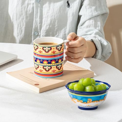 UNICASA Ceramic Coffee Mug Set of 4, 10 oz Colorful Cups with Handle, Boho Style for Latte, Cappuccino, Cocoa, Microwave & Dishwasher Safe - Image 4