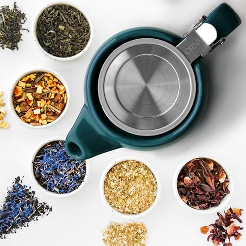 ORNA Ceramic Teapot with Tea Infuser – Small Tea Pot for Loose Leaf Tea – 550ml / 18.6 Oz Porcelain Non-Stove Teapot for 2 Cups with Tea Strainer (Ocean) - Image 6