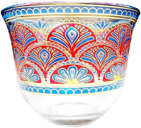 Chandler Espresso Turkish Arabica Coffee Cup Assorted Design Available from Brand 70ml 2.5oz Set of 6 Cups with Gift Box (Glass, Red Blue Peacock Feather Decal G) - Image 6