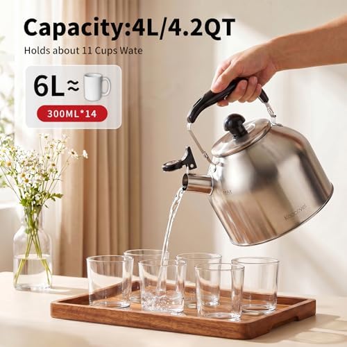 4.2 Quart Brushed Stainless Steel Whistling Tea Kettle for Stovetop - Image 3