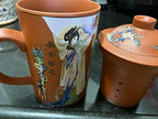 Ceramic Teacup, Chinese Hand Painted Purple Clay Tea Mug with Lid and Infuser, (13oz) Zisha Water Mug Drinkware for Office Home (red lady) - Image 2