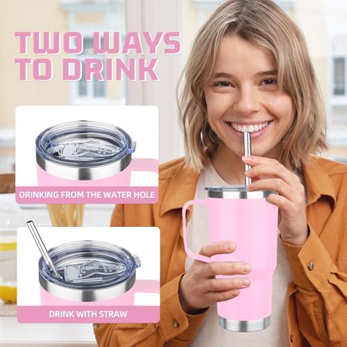 20 oz Tumbler with Handle Stainless Steel Insulated Coffee Mug Tumbler with Lid and Straw Double Wall Vacuum Insulated Coffee Mug Leak Proof Travel Mug Tumbler for Hot and Cold Drink (Mix Color-5) - Image 4