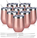 8 Pack 12Oz Stainless Steel Wine Tumblers, Insulated Wine Tumbler, Double Wall Insulated Wine Glass, Stainless Steel Stemless Wine Cups with Lids for Coffee, Wine, Cocktails, Champaign, Rose Gold by Lifecapido