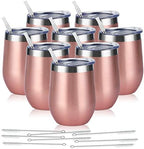 8 Pack 12Oz Stainless Steel Wine Tumblers, Insulated Wine Tumbler, Double Wall Insulated Wine Glass, Stainless Steel Stemless Wine Cups with Lids for Coffee, Wine, Cocktails, Champaign, Rose Gold by Lifecapido