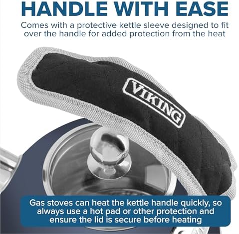 Viking 3-Ply Stainless Steel Tea Kettle, 2.6 Quart Stovetop Hot Water Pot with Tempered Glass Lid, Ergonomic Handle, Induction Ready, Slate and Blue - Image 3