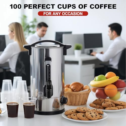100 Cup Commercial Coffee Maker, 1500W Fast Brewing Hot Water Urn, 304 Stainless Steel Coffee Dispenser with Reusable Filter, Large Coffee Percolator for Catering, Church, Parties & Office - Image 2