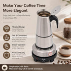 Moka Pot Stainless Steel Coffee Pot Stovetop Espresso Maker Percolator Italian Coffee Maker 300ml/10oz/6 cup W/Electric Stove (6 Cup) - Image 4