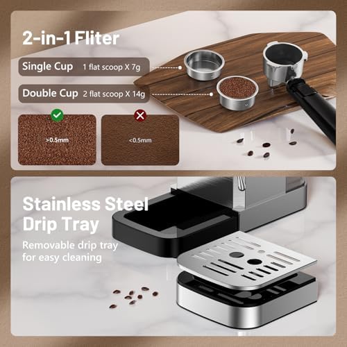 Espresso Machine 20 Bar with Touch Screen, Hot & Iced Coffee Makers, Stainless Steel Espresso Maker with Rapid Cold Brew & Milk Frother Steam Wand, with Water Tank for Latte, Cappuccino, Gift - Image 7