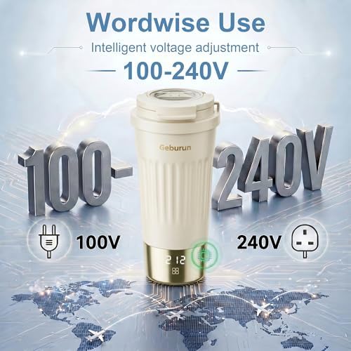 Travel Electric Kettle Portable Water Boiler,13.53oz Small Tea Maker with 6 Temp Settings LCD Display,316 Stainless Steel Vacuum Insulated Tumbler,100V-240V,Travel Gifts for Men(Beige) - Image 2