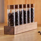 UPKOCH 1 Set Glass Coffee Beans Storage Tubes Coffee Bean Cellar with Wooden Stand Single Dose Vials for Tea Spices - Image 4