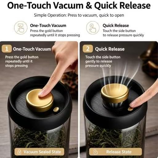 Vacuum Sealed Glass Storage Jar, 33.8oz Airtight Canister for Coffee Beans, Tea, Nuts, High Borosilicate Container - Image 3