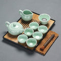 Chinese celadon exquisite ceramic tea set kettle tea cup plastic tray porcelain tea set travel tea set best gifts-D (J) by Unknown